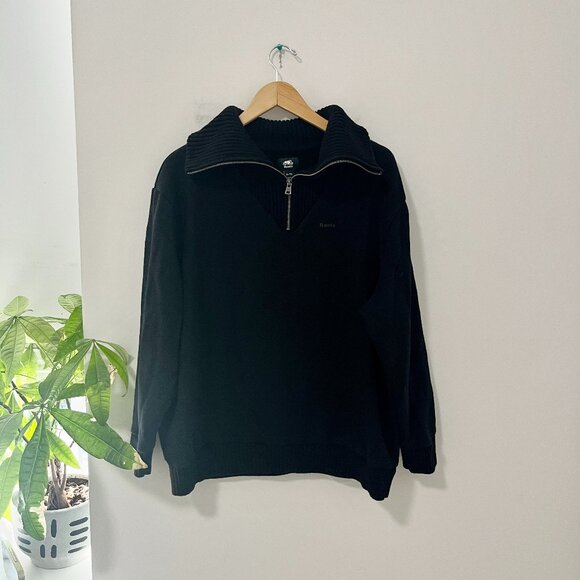 Roots Canada Black Quarter Zip Sweatshirt Size XL - Picture 1 of 6
